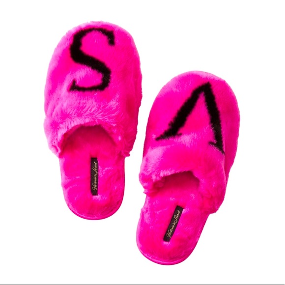 Victoria's Secret Shoes - VICTORIA’S SECRET LOGO FAUX FUR SLIPPERS